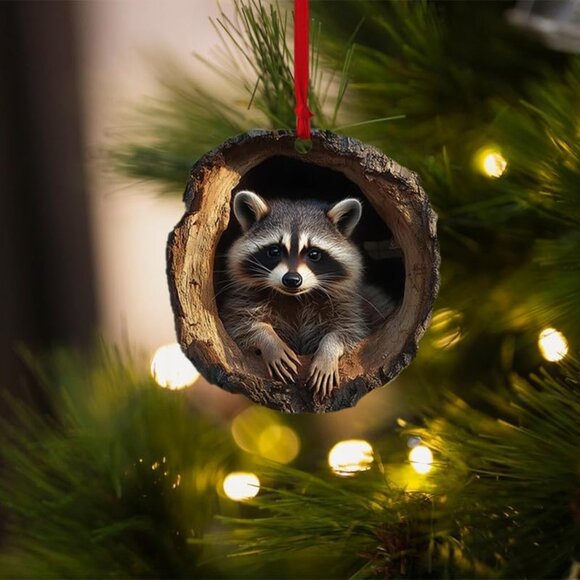 New Animal Christmas Ornament, 2D Acrylic Raccoon Decoration for Tree & Gifts - Picture 1 of 5